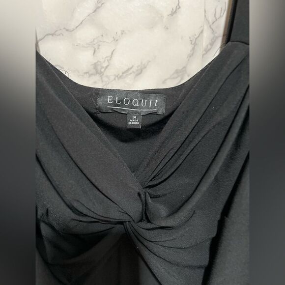 Eloquii Black Midi Dress Womens Long Puff Sleeves - Picture 3 of 6